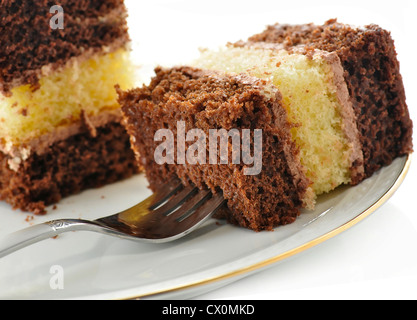 A chocolate fudge layer cake , close up Stock Photo
