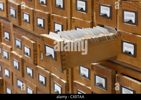 database concept. vintage cabinet. library card or file catalog. Stock Photo
