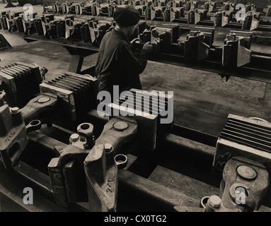 Worker Checking Dimensions on Railway Couplers British Steel Sheffield England UK Stock Photo