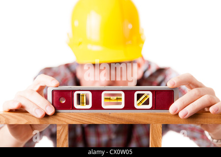 Working with level Stock Photo