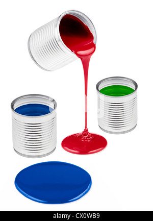 Red, green, blue liquid paints isolated Stock Photo