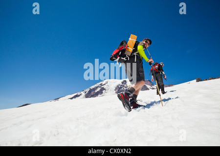 Climbers on the Muir snow field on Mount Rainier, Washington, USA. Stock Photo
