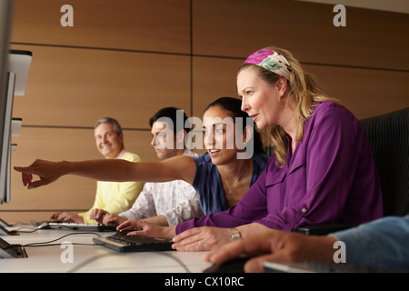 Mature students in computer class Stock Photo