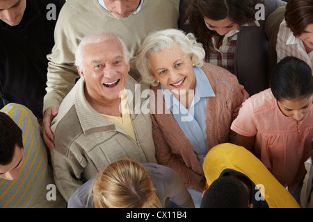 Portrait of group of people looking at camera, high angle Stock Photo