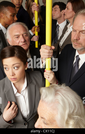 Crowded subway train Stock Photo