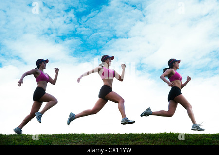 Composite multiple image of young woman running Stock Photo