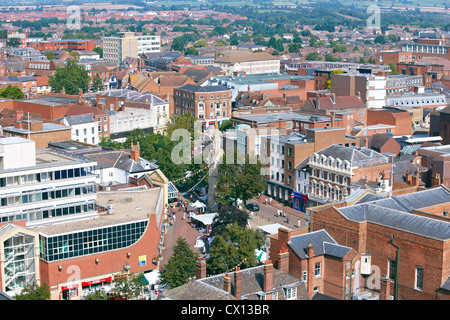 View of Aylesbury town centre including Market Square and the Clock Tower taken from above Stock Photo