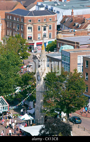 View of Aylesbury town centre including Market Square and the Clock Tower taken from above. Stock Photo