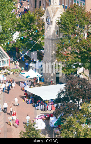 View of Aylesbury town centre including Market Square and the Clock Tower taken from above. Stock Photo