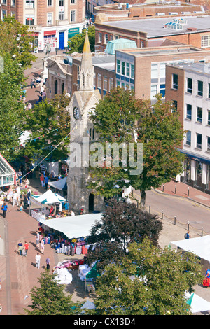 View of Aylesbury town centre including Market Square and the Clock Tower taken from above. Stock Photo