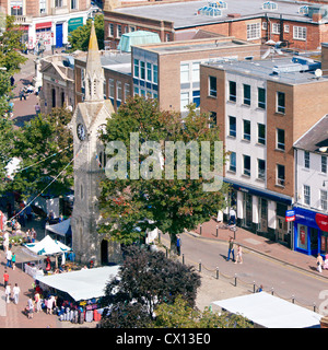 View of Aylesbury town centre including Market Square and the Clock Tower taken from above. Stock Photo