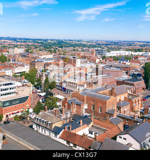 View of Aylesbury town centre including Market Square and the Clock Tower taken from above. Stock Photo