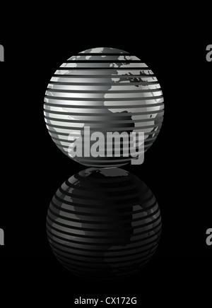 illustration of Glossy Earth Map Globe on dark blue glowing background ...