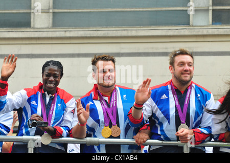 Christine Ohuruogu and Aled Davies at the Athletes Parade Celebrating the Success of Team GB and Paralympics GB at London 2012 Stock Photo