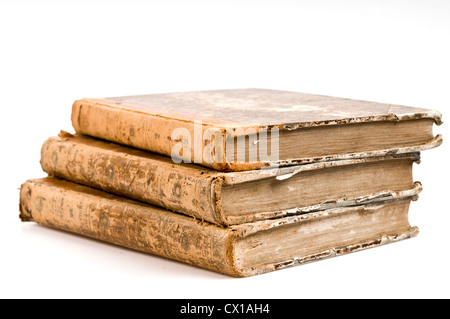 stack of three very old books Stock Photo