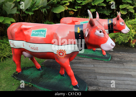 Marche Restaurant cow outside Marche Restaurant in Singapore. Stock Photo