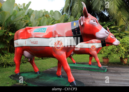 Marche Restaurant cow outside Marche Restaurant in Singapore. Stock Photo