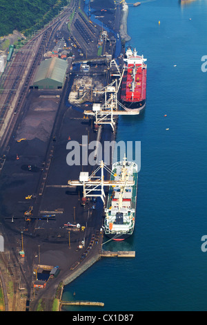 overhead view of ships loading coal in durban harbour, south africa Stock Photo