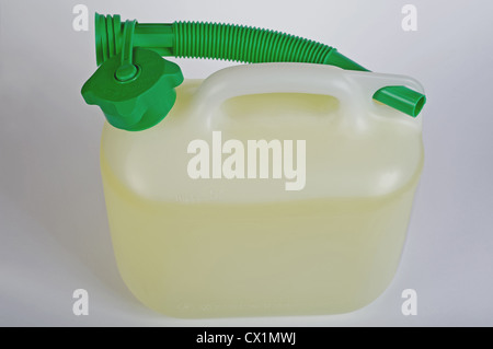 5 litres of petrol or gasoline in plastic can Stock Photo