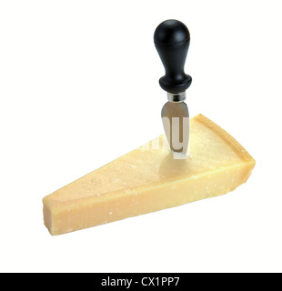 Parmesan cheese with knife isolated on a white Stock Photo