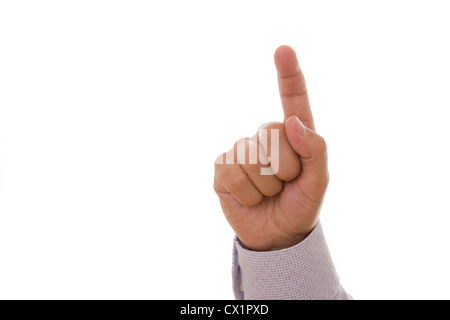 Hand simulating pressing a button or something else isolated on a white background Stock Photo