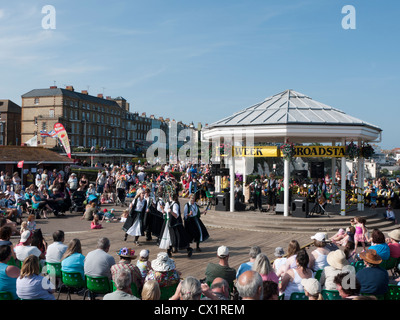 Crowds of people watching the dancing at the 2012 Broadstairs Folk Week music festival in Kent, England Stock Photo