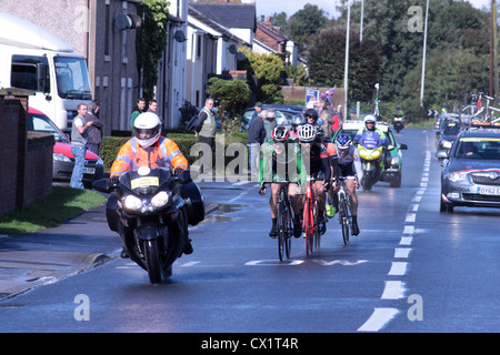Leading group of riders in Tour of Britain cycle race 2012 Stage 4 Carlisle to Blackpool passing through Pilling on 13-09-2012 Stock Photo