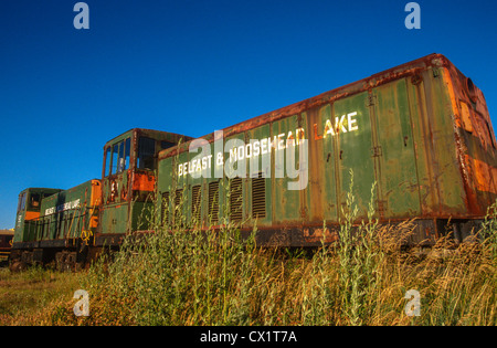 Old railroad engines from the Belfast & Moosehead Lake railway. Stock Photo