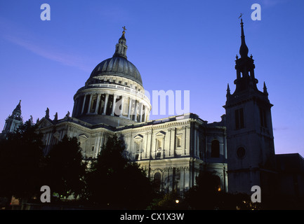 St Paul's Cathedral from the south east at night City of London England UK Stock Photo