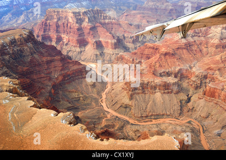 Aerial View of The Colorado River Grand Canyon Arizona USA including Wing Tip and Flaps