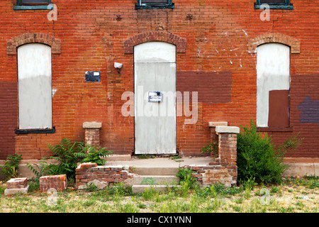 No Trespassing Sign on Old Abandoned Building Stock Photo