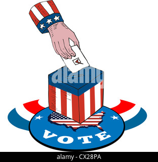 illustration of an election ballot box with American stars and stripes ...