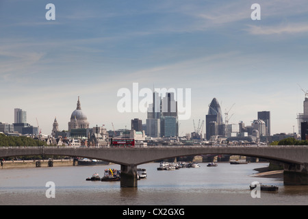 London Panorama including Waterloo Bridge, Saint Paul's and sky scrapers in the city of London Stock Photo