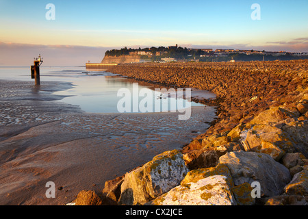 Cardiff Barrage and mudflats, Cardiff Bay, low tide, early morning. Stock Photo