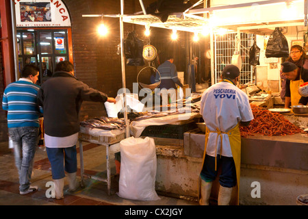 Central fish market in Santiago de Chile, typical scene (mercado central, downtown area) Stock Photo