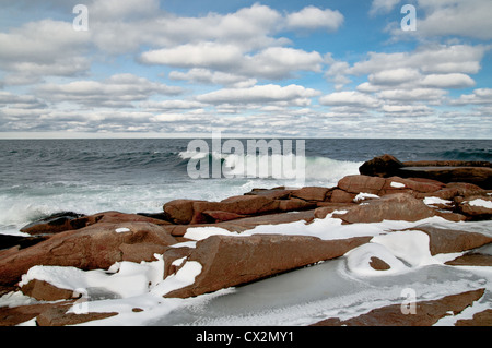 Halibut Point State Park, Rockport, MA, with snow and ice. Stock Photo