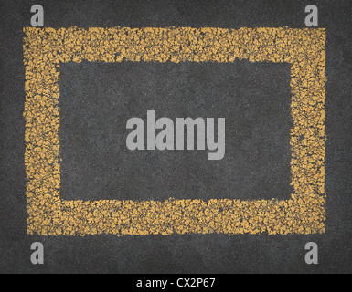 Yellow Line Road blank rectangular Frame on black asphalt as a transportation and highway traveling design element. Stock Photo