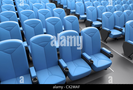Several empty seats waiting the people for the Theatrical presentation or a movie on the Cinema. Stock Photo