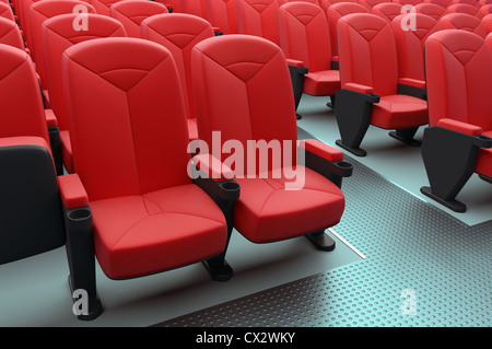 Several empty seats waiting the people for the Theatrical presentation or a movie on the Cinema. Stock Photo