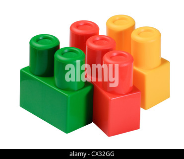 colorful toy building blocks stacks isolated on white Stock Photo