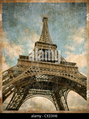 vintage toned postcard of Eiffel tower in Paris Stock Photo