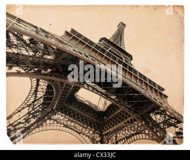 vintage sepia toned postcard of Eiffel tower in Paris Stock Photo