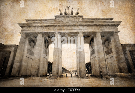 Brandenburg Gate (Brandenburger Tor) in Berlin, grunge postcard Stock Photo