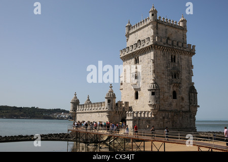 Belem Tower which stands on the banks of the River Tagus, Belem, Lisbon, Portugal Stock Photo