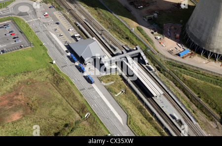 aerial view of East Midlands Parkway bus and railway station interchange Stock Photo