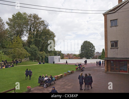 Colston's Girls' School, Bristol, United Kingdom. Architect: Walters and Cohen Ltd, 2011. View of schoolyard with accessible mus Stock Photo