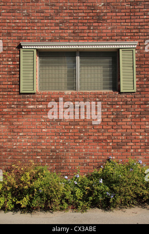 The window on the brick wall in Miami, USA. Stock Photo