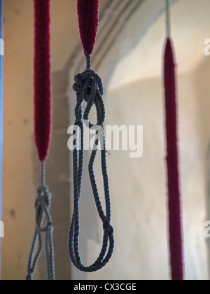 Bell ropes in St Mary's Church in Burgate,Suffolk. Stock Photo