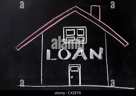Chalk conceptional drawing - Housing loan Stock Photo