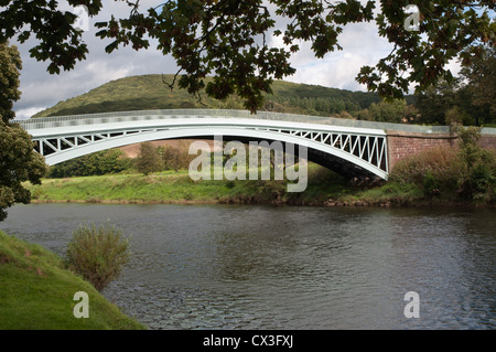 Bigsweir bridge over River Wye, sunny day, blue sky, white clouds, peaceful, tranquil, landscape Stock Photo